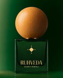 RUHVEDA Dusky Diwali Eau de Parfum 50ml bottle with green glass and Jaisalmer marble cap