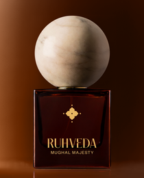 RUHVEDA Mughal Majesty Eau de Parfum 50ml bottle with Jaisalmer marble cap